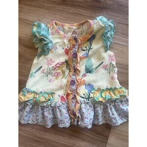 Matilda Jane Top Girls 18-24M Yellow Floral Ruffle Hummingbird Mushroom